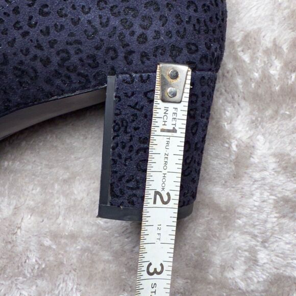 Donald Pliner Navy Suede Leopard Print Square Toe Block Heel Pumps Womens Size 7 - Picture 8 of 16